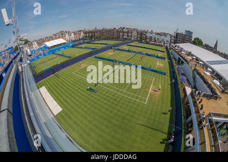 Die Queen's-Club, London, UK. 19. Juni 2017. 2017 Aegon Championships Tag 1 beginnt in brütender Hitze an der Queen's-Club im Westen von London. Bildnachweis: Malcolm Park/Alamy Live-Nachrichten. Stockfoto