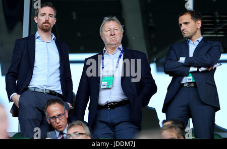 DFB-Sportdirektor Horst Hrubesch (c) kann man während des U21 EC Gruppe C-Spiels zwischen Deutschland und Tschechien im Stadion Miejski Tychy in Tychy, Polen, 18. Juni 2017. Foto: Jan Woitas/Dpa-Zentralbild/dpa Stockfoto