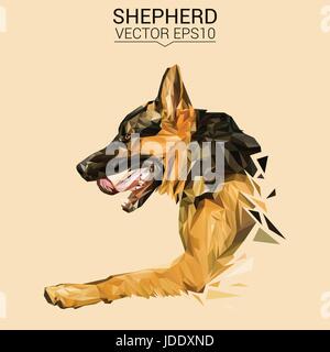 Hund-Deutscher Schäferhund-low-Poly-Design. Stock Vektor