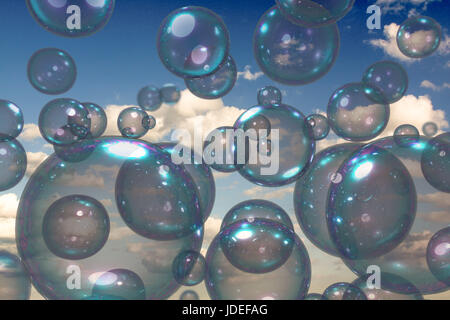3D Abbildung viele Blasen schweben in den Himmel Stockfoto