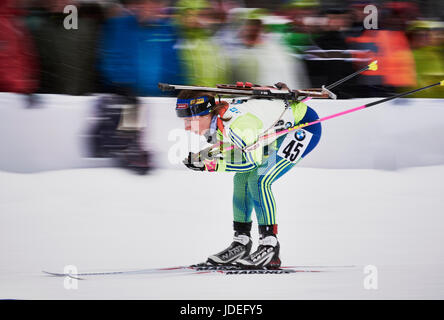 Anna Magnusson aus Schweden beim BMW IBU Biathlon World Cup Ruhpolding 2017 während des Weibes Sprint-Rennen. Stockfoto