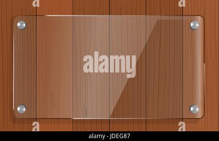 Transparentes Glas leeren Teller mock-up mit braunen Holz Hintergrund. Stock Vektor