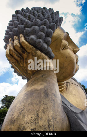 Erstaunliche geschnitzte Buddha in einem Zengarten Stockfoto