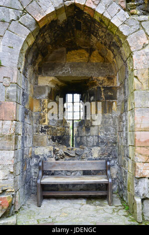 Holzbank in Fan Gewölbe auf Cliffords Turm in York Stockfoto