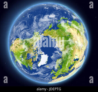 Arktischen Ozean auf dem Planeten Erde aus dem Weltraum gesehen. 3D Darstellung mit detaillierten Planetenoberfläche. Elemente des Bildes von der NASA eingerichtet. Stockfoto