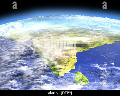 Indischen Subkontinent als von der Umlaufbahn der Erde im Weltraum am hellen Tag gesehen. 3D Darstellung mit detaillierten Planetenoberfläche. Elemente dieses Bildes eingerichtet Stockfoto