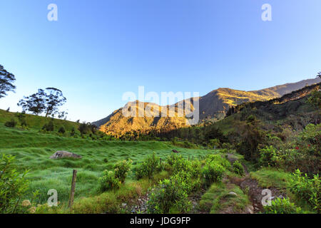 Dramatische frühmorgens Landschaft in der Nähe von Los Nevados Nationalpark in Salento, Kolumbien. Stockfoto