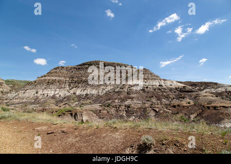 Ein Hügel, bekannt als Sitzbank, erhebt sich in Midland Provincial Park in der Nähe von Drumheller, in Alberta, Kanada. Der Park verfügt über ein Self-guided Trail für die Erkundung der la Stockfoto