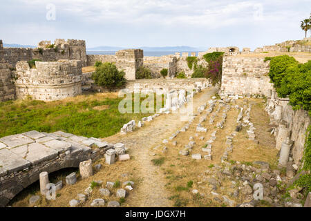 Festung von Neratzia Burg Ruinen in Insel Kos, Griechenland. Stockfoto