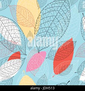 Nahtlose helle grafisches Muster aus den Blättern auf blauem Hintergrund Stock Vektor