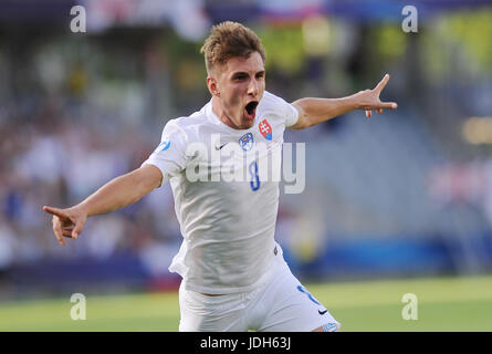 Martin Chrien Gol während der UEFA European Under-21 Spiel zwischen der Slowakei und England in Kolporter Arena am 19. Juni 2017 in Kielce, Polen. (Foto: MB-Media) Stockfoto