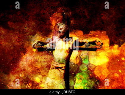 Interpretation von Jesus am Kreuz, Grafik Malerei-version Stockfoto