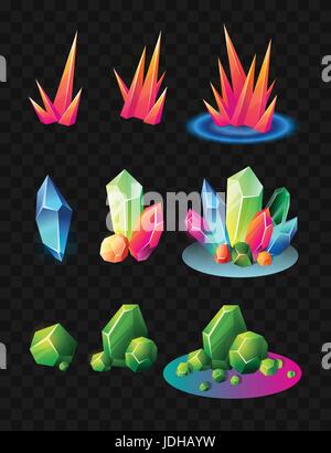 Kristalle - realistische Vektor-Set von Mineralien Stock Vektor