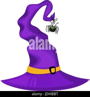 Halloween Hexenhut und Spinne. Halloween-Symbol isoliert auf weißem Hintergrund Stock Vektor