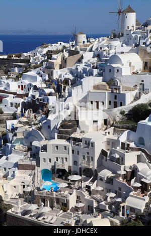 Griechenland, Cyclades, Santorini, Oia, Dorf, Skyline, Stockfoto