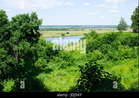 Blick auf Oka Fluß in der Nähe von Konstantinovo an einem sonnigen Sommertag, Ryazan, Russland Stockfoto