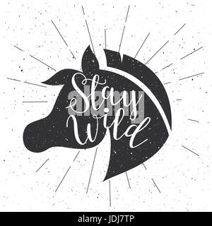 Pferd Kopf Silhouette im retro-Stil. Vektor-Zeichen. Stock Vektor