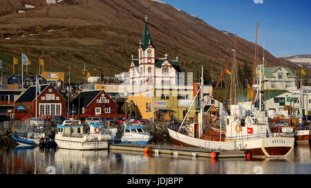 Europa, Skandinavien, Island, Boote im Hafen von Husavik, Europa, Skandinavien, Island, Boote Im Hafen von Husavik Stockfoto