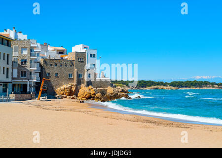 ein Blick auf den Malaespina Strand in Calella de Palafrugell, Costa Brava, Katalonien, Spanien Stockfoto