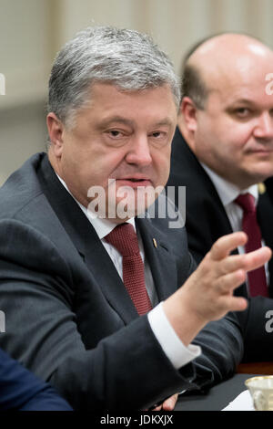 Washington, USA. 20. Juni 2017. Ukrainische Präsident Petro Poroschenko (L) spricht bei einem Treffen mit US-Verteidigungsminister James Mattis (nicht im Bild) auf das Pentagon in Washington, DC, USA, am 20. Juni 2017. Bildnachweis: Ting Shen/Xinhua/Alamy Live-Nachrichten Stockfoto