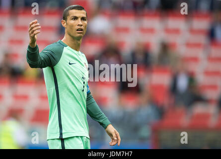 Moskau, Russland. 21. Juni 2017. Portugals Cristiano Ronaldo Gesten während der Vorbereitungsphase Gruppe eine Übereinstimmung zwischen Russland und Portugal in der Spartak-Stadion in Moskau, Russland, 21. Juni 2017. Foto: Marius Becker/Dpa/Alamy Live News Stockfoto