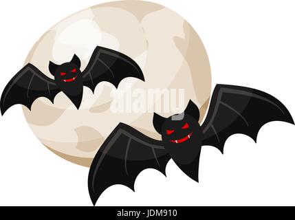 Halloween Vampir Fledermäuse und Vollmond. Halloween-Symbol isoliert auf weißem Hintergrund Stock Vektor