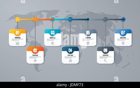 Geschäft Infografiken Vorlage 7 Schritte mit Quadrat Stock Vektor