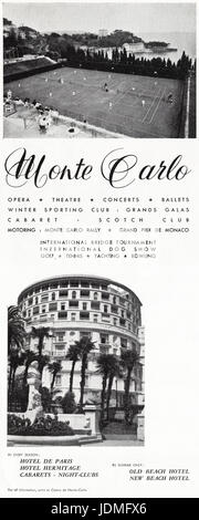 1960er Jahre Werbung Werbung Tourismus in Monte Carlo im Magazin datiert 5. Dezember 1960 Stockfoto