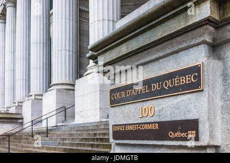 Montreal, Kanada - 26. Mai 2017: Court Of Appeals in Stadt Quebec Region mit Schildern "Gebäude Ernest-Cormier" Stockfoto