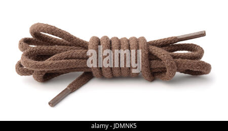 Paar braune Schnürsenkel isoliert auf weiss Stockfoto