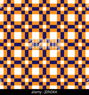 Nahtlose Muster von Orange, dunkelblau & weiße Quadrate & Rechtecke Stockfoto