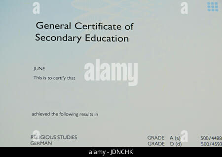 General Certificate of Secondary Education Stockfoto