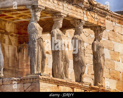 Detail der Karyatiden Statuen auf Athen Parthenon Stockfoto