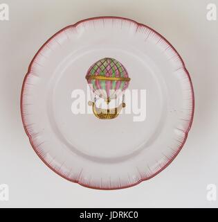 Fayence Teller mit polychromer Dekor mit geschwungenen Kanten, Les Islettes Ballon Durchmesser 23 cm Muller-Quênot Sammlung Stockfoto