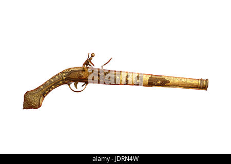 sehr alte Pistole isoliert auf weißem Hintergrund Stockfoto