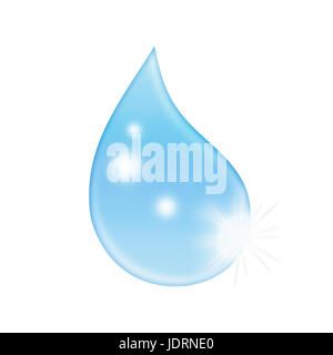 Blau glänzende Wassertropfen isoliert auf weiss Stockfoto