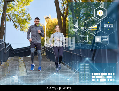 paar läuft unten in Stadt Stockfoto