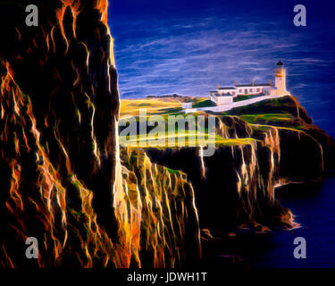 DIGITALE Malerei: Landschaftlich Point Leuchtturm auf der Insel Skye, Schottland Stockfoto
