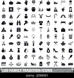 100 Familientradition Icons Set, einfachen Stil Stock Vektor