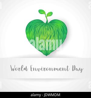 Welt-Umwelttag. Konzept abstrakten Liebe der Welt. Bäumchen auf Herz grün.  -handgemalte Kunst gefüttert. Wellennatur Haar. mit Textfreiraum. auf Zeitmessung Stock Vektor