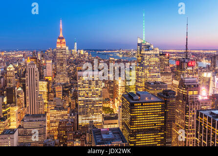 Manhattan Skyline, New York Skyline, Empire State Building, bei Nacht, New York City, Vereinigte Staaten von Amerika, Nordamerika, USA Stockfoto