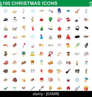 100 Weihnachts-Icons set im Cartoon-Stil für alle Design-Vektor-illustration Stock Vektor