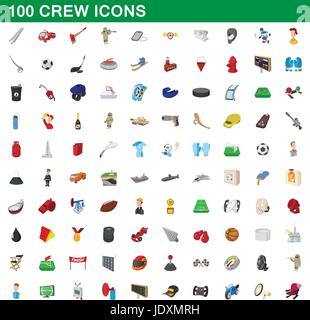 100 Crew Icons set im Cartoon-Stil für alle Design-Vektor-illustration Stock Vektor