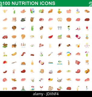 100 Ernährung Icons set im Cartoon-Stil für alle Design-Vektor-illustration Stock Vektor