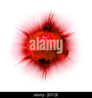 Rote giftige Explosion isoliert auf weißem Hintergrund Stockfoto