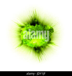 Grüne toxische Explosion isoliert auf weißem Hintergrund Stockfoto
