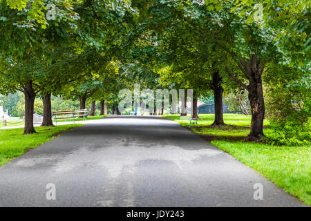Gettysburg, USA - 24. Mai 2017: Gettysburg Staatsangehörig-Kirchhof Schlachtfeld Park mit Trail durch Ahornbäume und Menschen Stockfoto