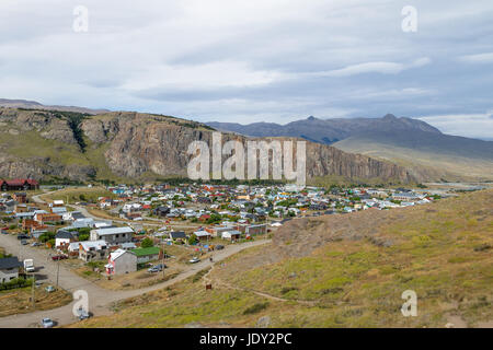 El Chalten Dorf Luftbild in Patagonien - El Chalten, Argentinien Stockfoto