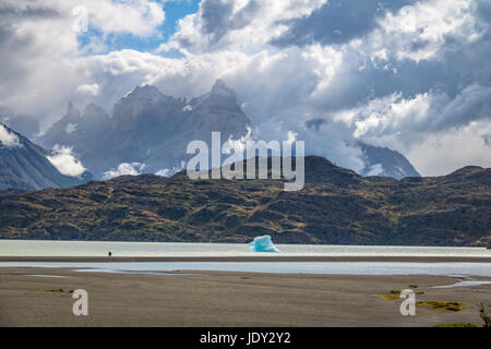 Eisberg schwimmt auf Grey See der Torres del Paine Nationalpark - Patagonien, Chile Stockfoto