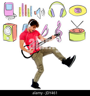 Junge Gitarristen, die musikalische Welt verloren Stockfoto